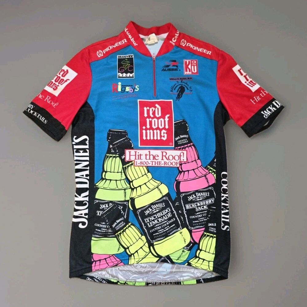 Vintage 90s Aussie Cycling Shirt Men's Medium Multicolor Jack Daniel's Red Roof